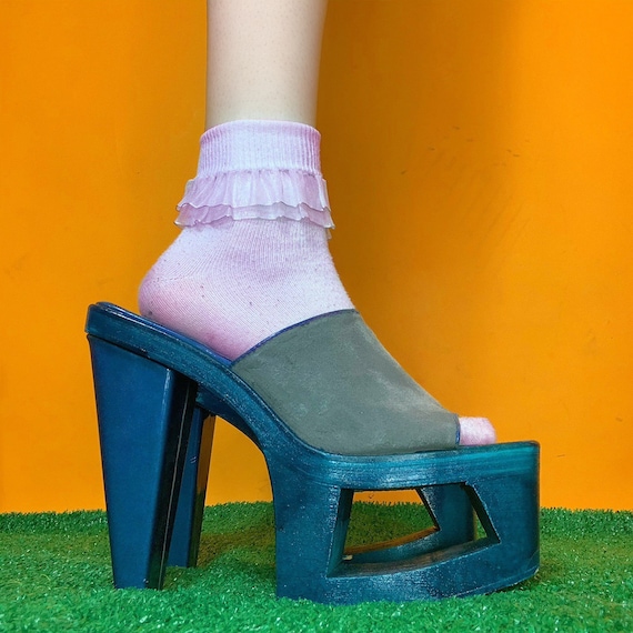 frosty teal cut out platform heels