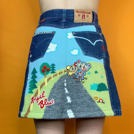 angel blue knit denim skirt