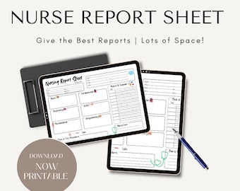Nurse Report Sheet | Nurse Brain Sheet | RN-Zeugnisbogen | Krankenschwester-Übergabebogen | LPN-Gutachtenbogen | Med Surg Nurse Report Sheet - zum Ausdrucken