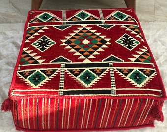 Ottoman Pouf, bohemian footstool, Vintage Decorative Floor pillow, bohemian pouf, ottoman coffee table, cat bed pouf, pet bed, 60x60x20 CMS
