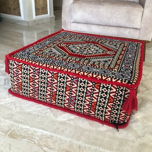 Ottoman Pouf with Hard Premium Foam, bohemian footstool, Kilim Rug Floor pillow, bohemian footstool, ottoman coffee table, footstool pouf