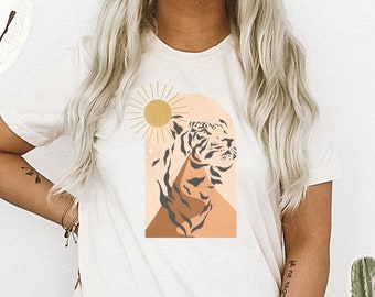 Chemise Tigre, Chemise Tigre Boho, Tee Graphique Tigre, Chemise Tigre style vintage, Chemises Tigre Rétro, T Shirt Tigre, Année du tigre, Tee Boho