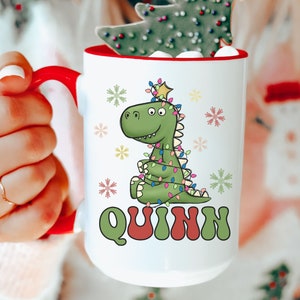Custom Christmas Mug for Kids, Hot Chocolate Mug for Kids with Name, Personalized Kids Christmas Mug, Dinosaur Mug for kids, Hot Cocoa mug