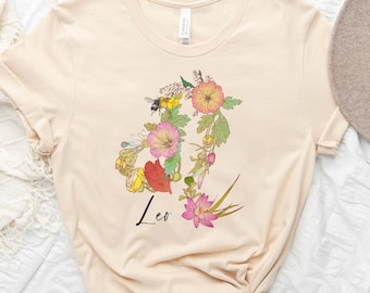 Leo Zodiac T Shirt, Gift for Leo, Leo zodiac, Leo shirt, Leo zodiac sign, Leo astrology sign, Retro floral shirt, August birthday gift, Leo