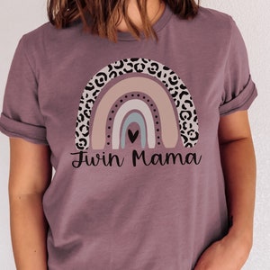 Twin Mama T Shirt, Gift for New Twin Mom, Twin Mom Shirts, Mom of Multiples, Leopard Print Mama Shirt, Plus size Twin Mom Shirts