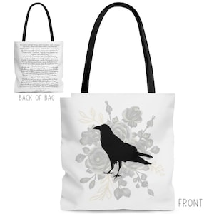 Poet Gift, Edgar Allan Poe Poem, Bookish, Book Lover Gift, Poet Gift, The Raven, Raven tote bag, Book lover gift, Bookcore, Dark Academia