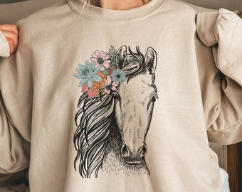 Horse Sweatshirt, Horse Gift for Horse Lover, Horse Lover Gift, Horse Shirts, Boho Floral Horse Sweatshirt, Horse gift for girl, Horse shirt