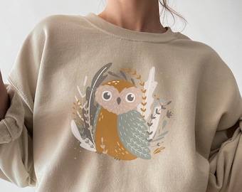 Sweat-shirt hibou pour amoureux des hiboux, chemise de chouette effraie, sweat-shirt Cottagecore, sweat-shirt Boho Owl Vêtements indépendants Chemises hiboux pour femmes, cadeau amoureux de la nature