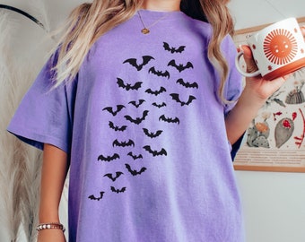 Comfort Colors Halloween, Flying Bats Shirt, girly halloween, pastel goth shirts, Whimsigoth, Retro Halloween shirt, Bat lover