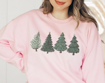 Holiday Fashion, Pink Christmas Sweatshirt for women, Trendy Christmas Sweatshirts, Christmas tree sweatshirt, Simple Christmas sweatshirt