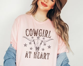 Cowgirl Shirt, Country Girl Shirt, Western graphic Tee for women, Rodeo Shirt, Cow Skull Shirt, Longhorn Skull Shirt, Country Music Shirts