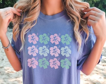 Comfort Colors Summer Shirt, Oversized Beach Shirt, Hibiscus Flower comfort colors shirt, coconut girl aesthetic, Trendy y2k Tee, Beach tee