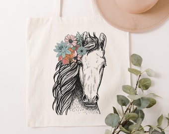 Horse Lover Gift, Horse Tote Bag, Horse Lovers Gift, Horse Bag, Horse Gift, Boho floral Horse Tote bag for Horse owners, Horse tote bags