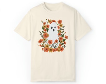 Maglietta fantasma floreale retrò, maglietta fantasma autunnale Cottagecore, camicia stagione zucca vintage, camicia fantasma floreale vintage, camicia fantasma dipinta
