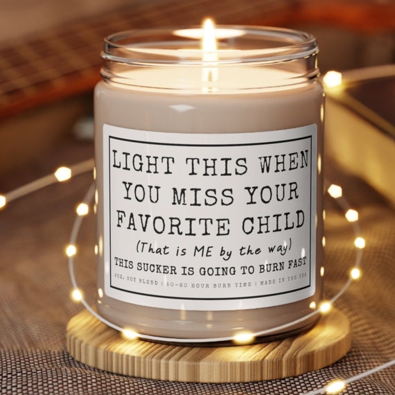 Gift for mom from favorite child, gift for parents from kids, funny gift for mom, funny gift for dad, funny candle labels mom Christmas gift