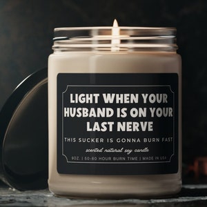 On My Husband's Last Nerve, Funny Candle Labels, Funny Wife candle, Candle for Bride, Cute Wedding gift, Best friend candle, joke candle