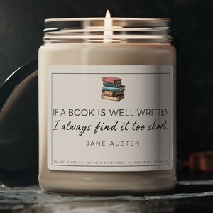 Jane Austen Gifts, Jane Austen Quote, Book Lover Gift, Book candle, Bookish Candle, Literary Candle, Jane Austen lover, Bookish gifts