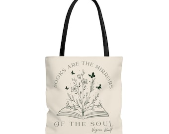 Virginia Woolf Quote Tote Bag, Bookish Tote bag for Book Lovers, Literary Gifts, Book Flower Tote Bag, Book Lover Gifts, Librarian gift