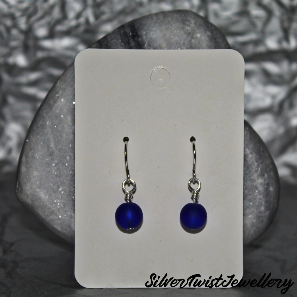 Dark blue frosted dangle earrings Etsy