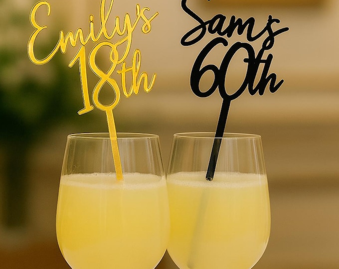 Custom Birthday Drink Stirrers Name and Age Custom cocktail Sticks Drink Markers Birthday Decorations 21st Birthday 30th 40th 50th 60th
