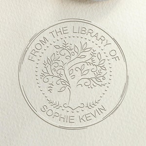 Custom from the library embosser with tree/personalized book library stamp/custom book lover gift