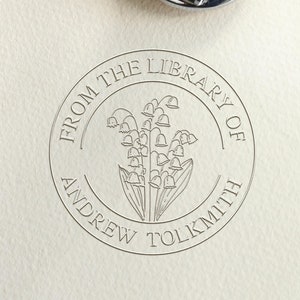From the library,Ex Libris embosser/Special birthday gift/book stamp personalized/gift for book loverLILY OF VALLEY