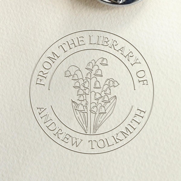 From the library,Ex Libris embosser/Special birthday gift/book stamp personalized/gift for book loverLILY OF VALLEY
