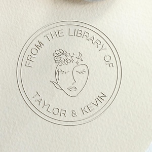 Custom  from the library embosser feminist girl face/personalized book library stamp with floral girl/book lover gift