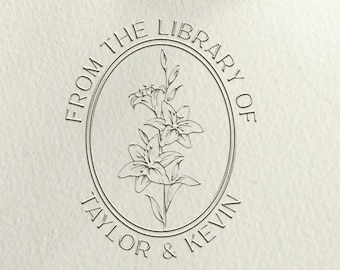 Giglio della valle Design Embosser/Custom Ex Libris Embosser/Dal francobollo della biblioteca/timbro floreale/francobollo della biblioteca del libro/regalo per gli amanti dei libri