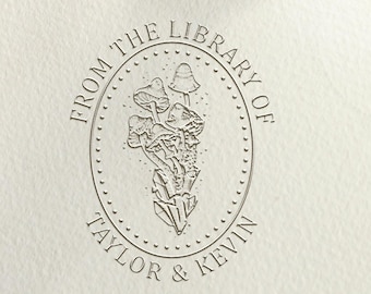 Mushroom Design Embosser/Custom from the library embosser/Book library stamp/Woman with flowers/Ex Libris Stamp/Book lover gift