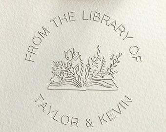 Grabador de libros florales personalizado con su nombre/de la impresora de la biblioteca/sello de biblioteca personalizado/regalo personalizado para amantes de los libros