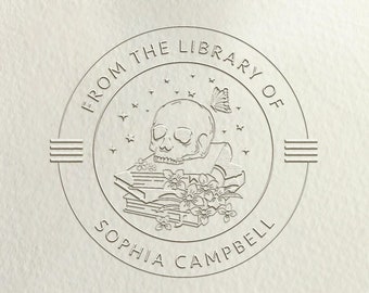 Totenkopf Prägestempel / Oster-Skelettbuchprägestempel / Blumenstempel / Individuell mit Ihrem Namen / Sammlungsbuchstempel / Personalisierter Bibliotheksstempel