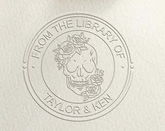 Custom from the library embosser floral skull/personalized book library stamp/book lover gift