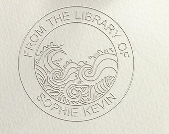 Personalizzato dall'onda di goffratura della biblioteca / timbro personalizzato della biblioteca del libro / regalo personalizzato per gli amanti dei libri