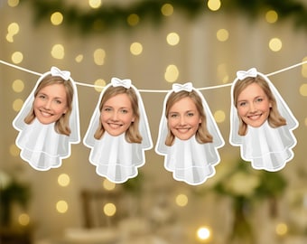 Personalized Bride Face Wearing Veil banner, Straw Bachelorette Party Decorations, Party Favors
