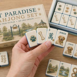 Set di Mahjong americano personalizzato per animali domestici, con design personalizzato a forma di muso di cane, tessere con impronte di ossa e zampe, gioco a tema cuccioli per amanti dei cani, regalo unico per proprietari di animali domestici