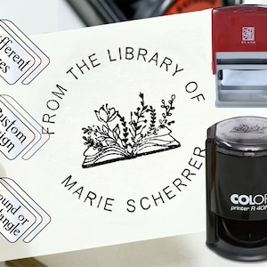 Zelfinktende bibliotheekstempel /uit de bibliotheek met boekenstempels/bloemen schedelontwerp/aangepaste boekstempel/leraar cadeau/beste cadeau voor boekenliefhebber