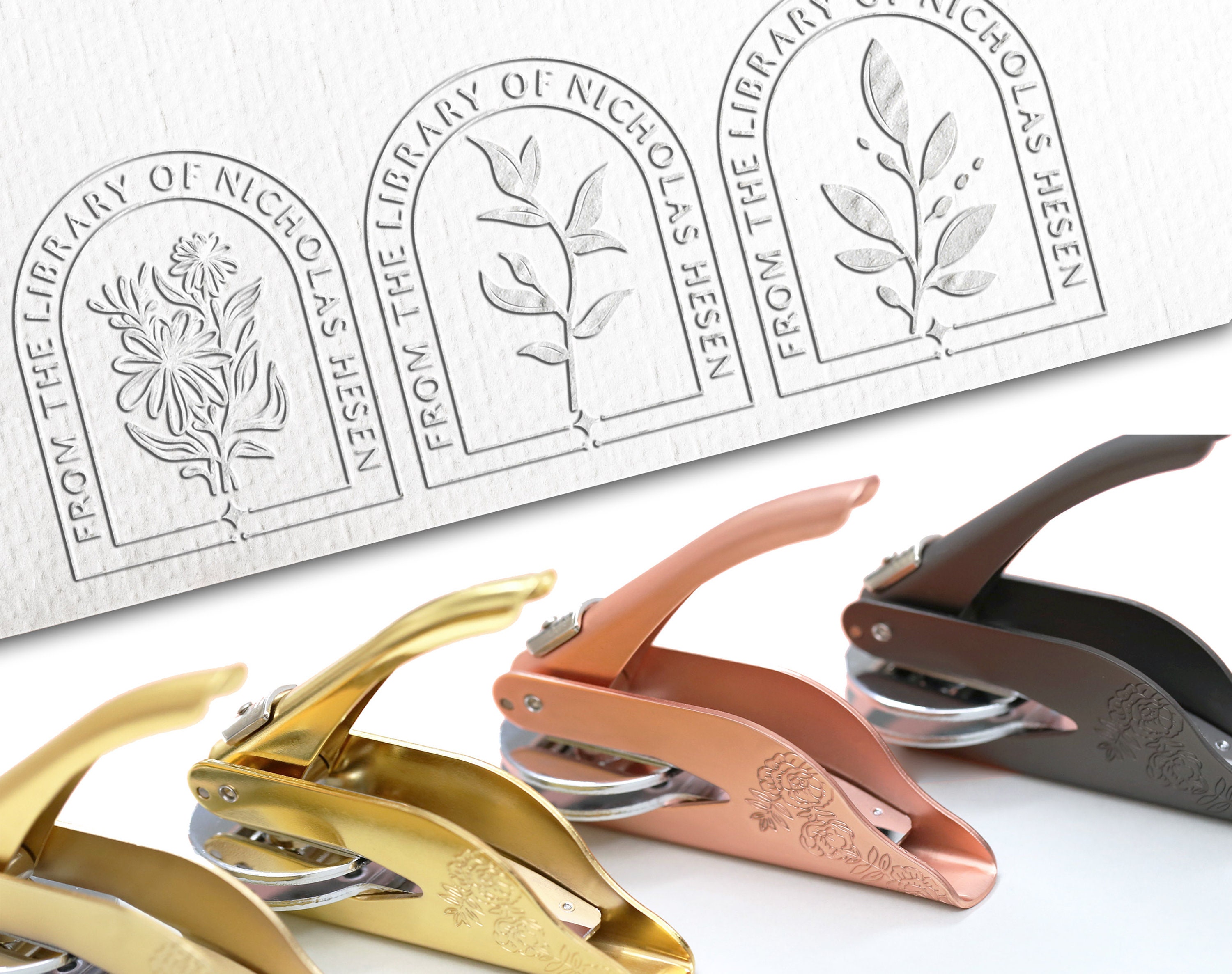 Library Stamps/From the library embosser/Personalized Hand Embosser/Ex Libris embosser/Replace stamp/Book lover gift/Hand Flower/Grass