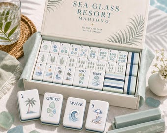 Custom Coastal Beach Mahjong Set, American Mahjong Game with UV Printed Tiles, Nautical Vacation Themed Tile, Summer Poolside Entertainment