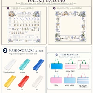 Puede incluir: Un kit de mahjong Plum Noir Zen Garden que incluye un juego de fichas, un tapete con estampado floral, cuatro soportes de acr&iacute;lico de varios colores y una bolsa de transporte rectangular. La bolsa muestra unas medidas de 15,24 cm por 50,8 cm.
