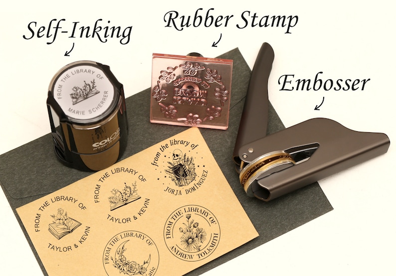 Floral Book Embosser Custom With Your Name/from the Library Etsy