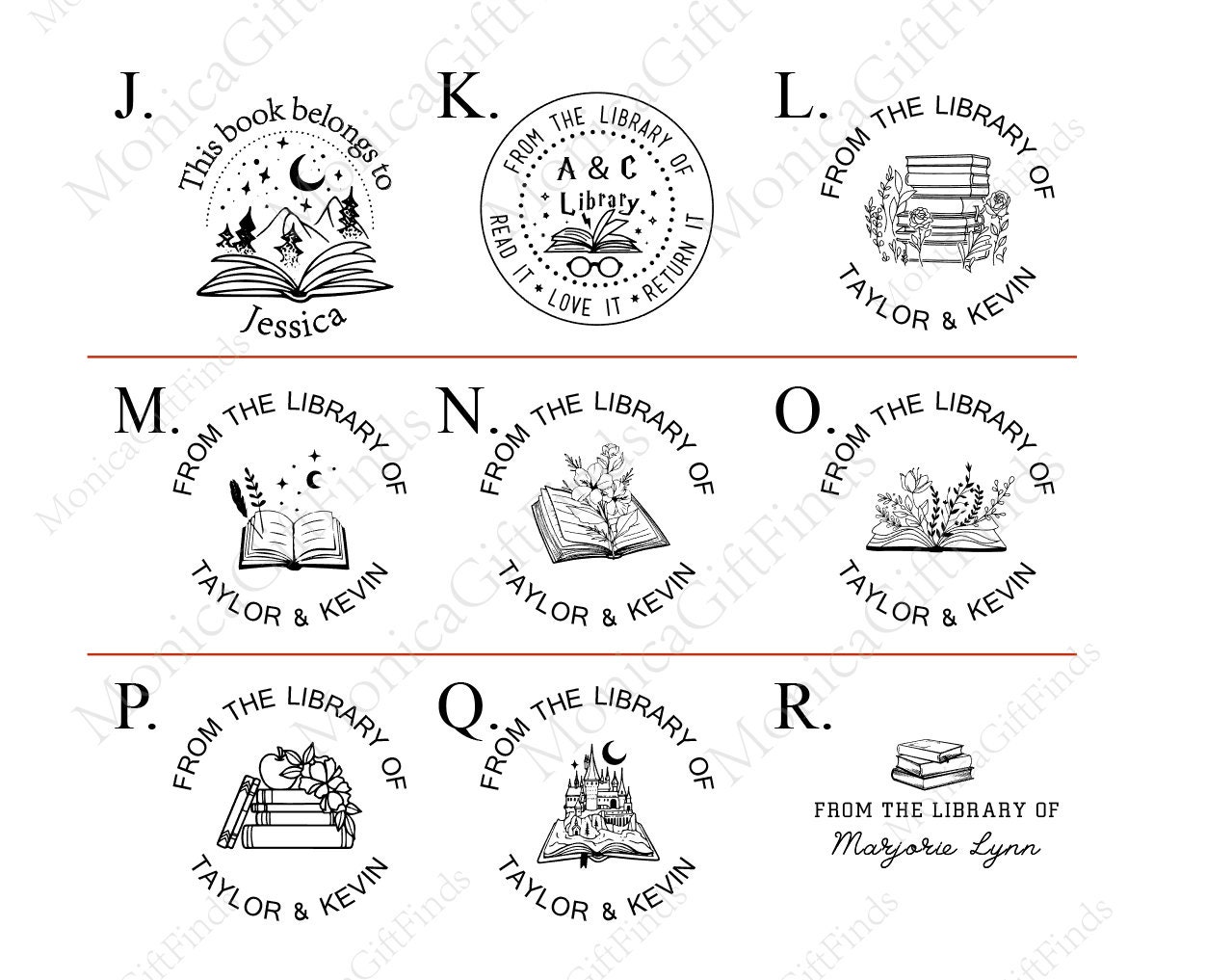 Personalized Book Embosser Stamp - Custom Library Seal With Name, Floral Logo Design - View #8