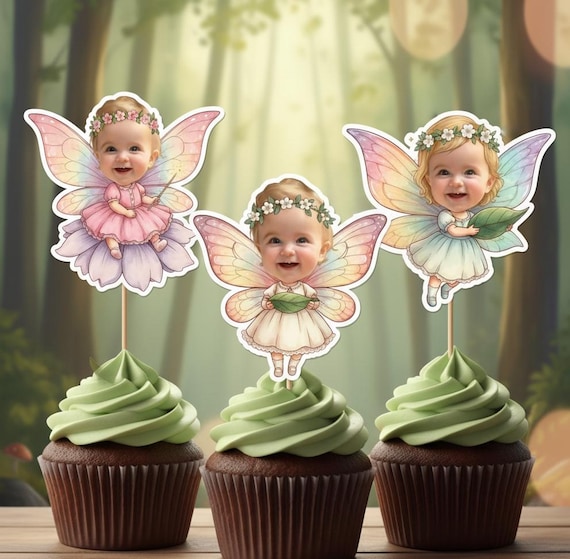 Fairy custom Cupcake Toppers, kid Face Cupcake Toppers, girl fairy Party cupcake Decor