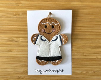NHS Physiotherapist Gift Hospital Staff Felt Gingerbread Hanging Decoration