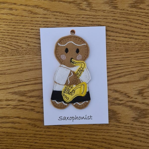 Saxaphone Player Gift  Music Felt Gingerbread Hanging Decoration