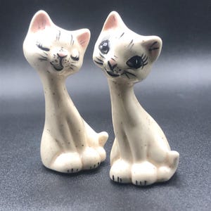 Vintage Anthropomorphic Cat Figurines Minature Cats Lover Gift Lashes Smiling Kitties Shelf Sitter MCM Retro Knick Knack Cutest Set Small