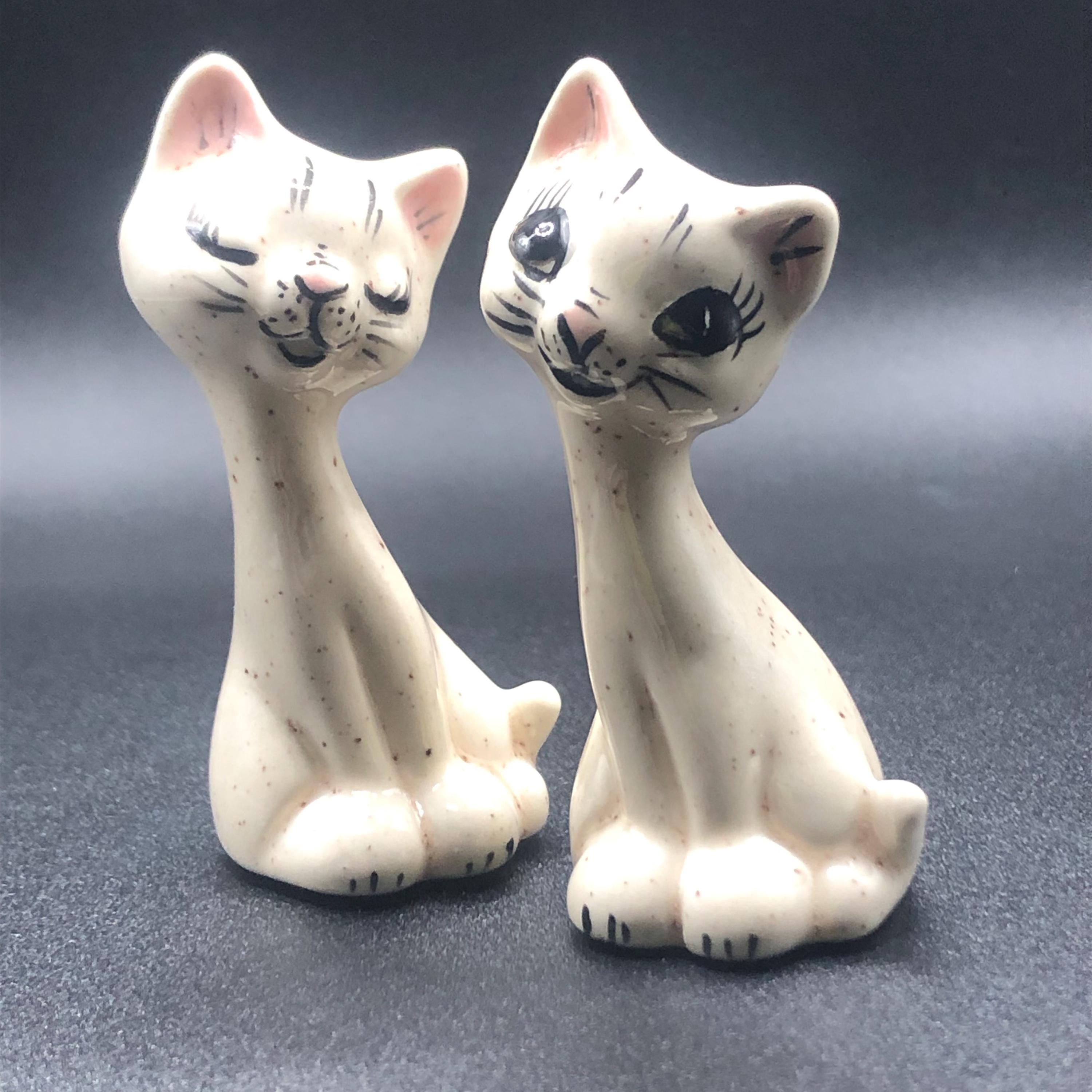 Vintage Anthropomorphic Cat Figurines Minature Cats Lover Gift Lashes Smiling Kitties Shelf Sitter MCM Retro Knick Knack Cutest Set Small