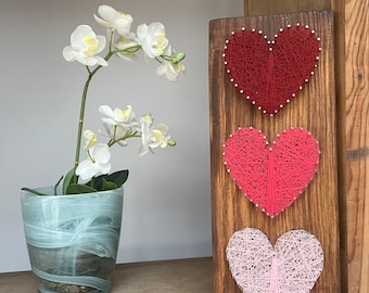 3 Pink Ombré Hearts String Art