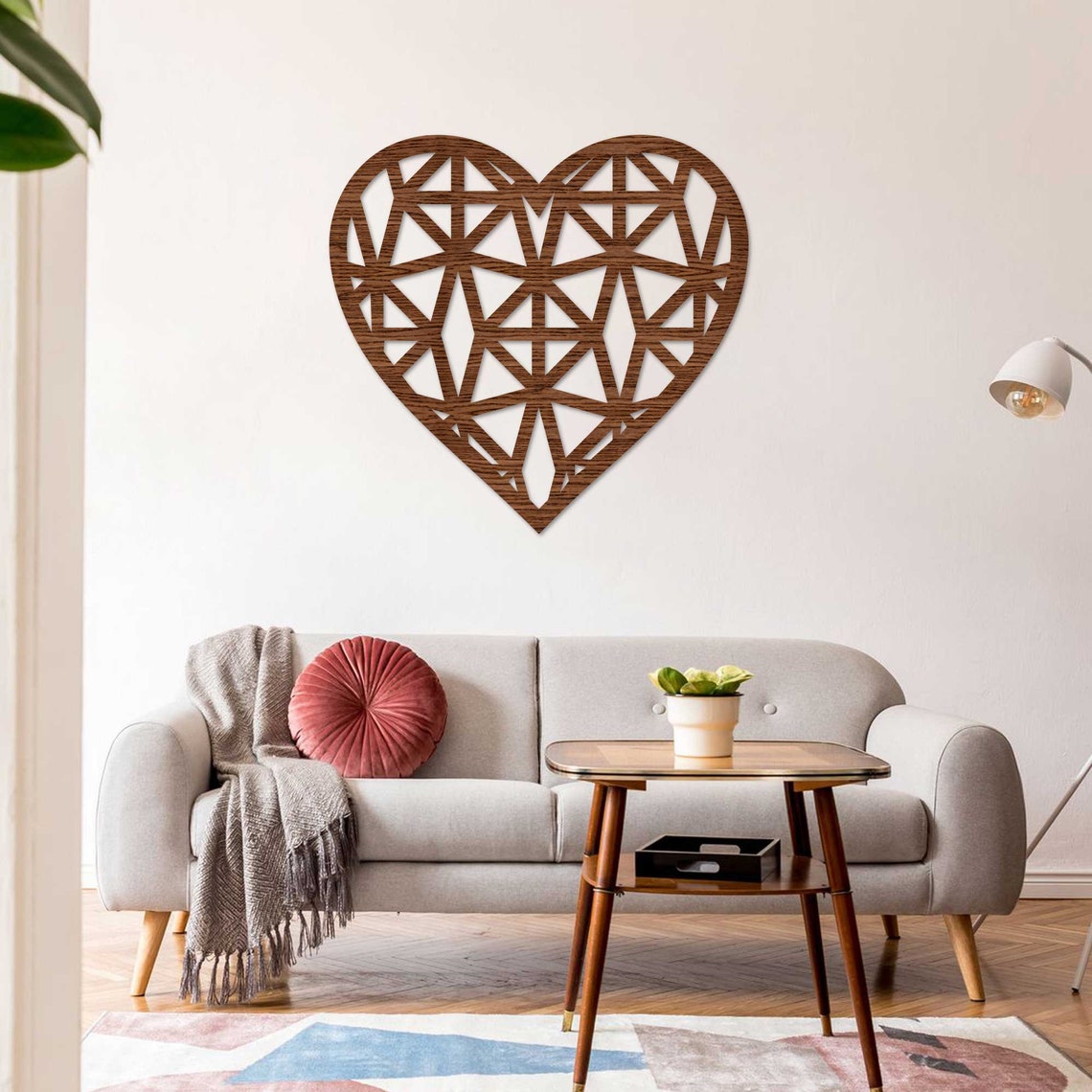 Heart Wall Decor Geometric Heart Wooden Wall Art Love Etsy