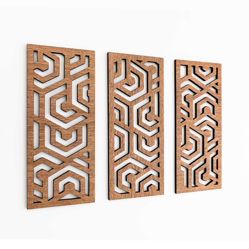 Polygon Shaped Wooden Wall Art Set of 3 Wooden Wall Decor Etsy